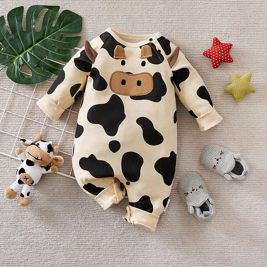 Baby Cow Clothing With Three-Dimensional Decoration New Style Cute Baby Boy And Girl Pure Cotton Long Sleeved Jumpsuit