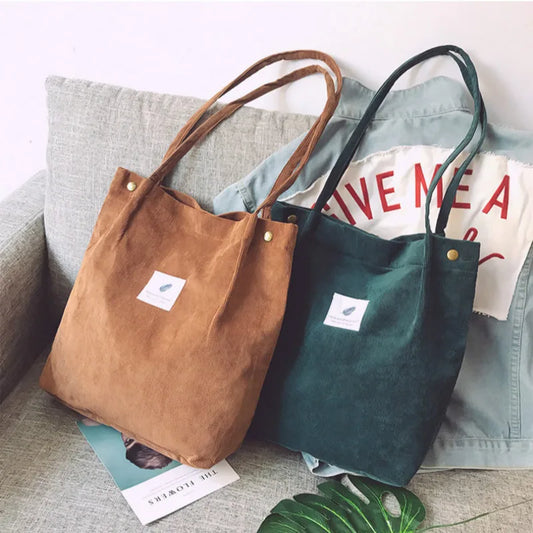 Fashion Outdoor Leisure Shopping Bag Shoulder Bags Women New Corduroy Canvas Bag Girl Travel Party Organizer with Button Handbag