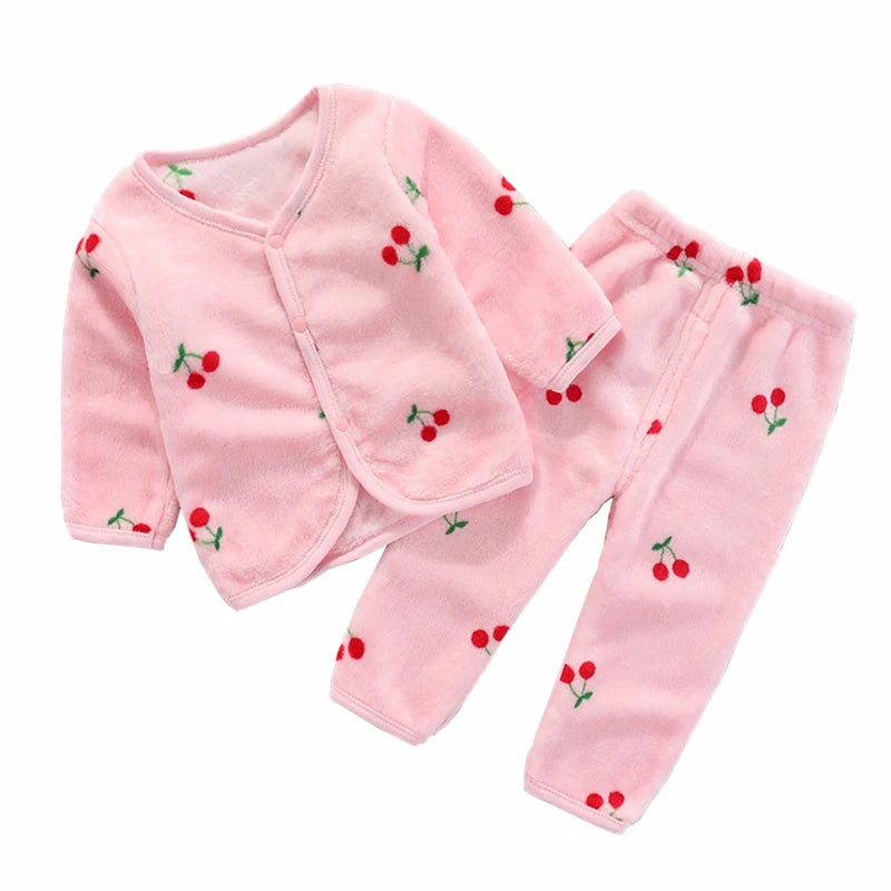 2Pcs Set Newborn Baby Clothing Flannle Girls Set Spring Autumn Suit for Babies Soft Toddler Jacket Fashion Infant Clothes 0-24 M