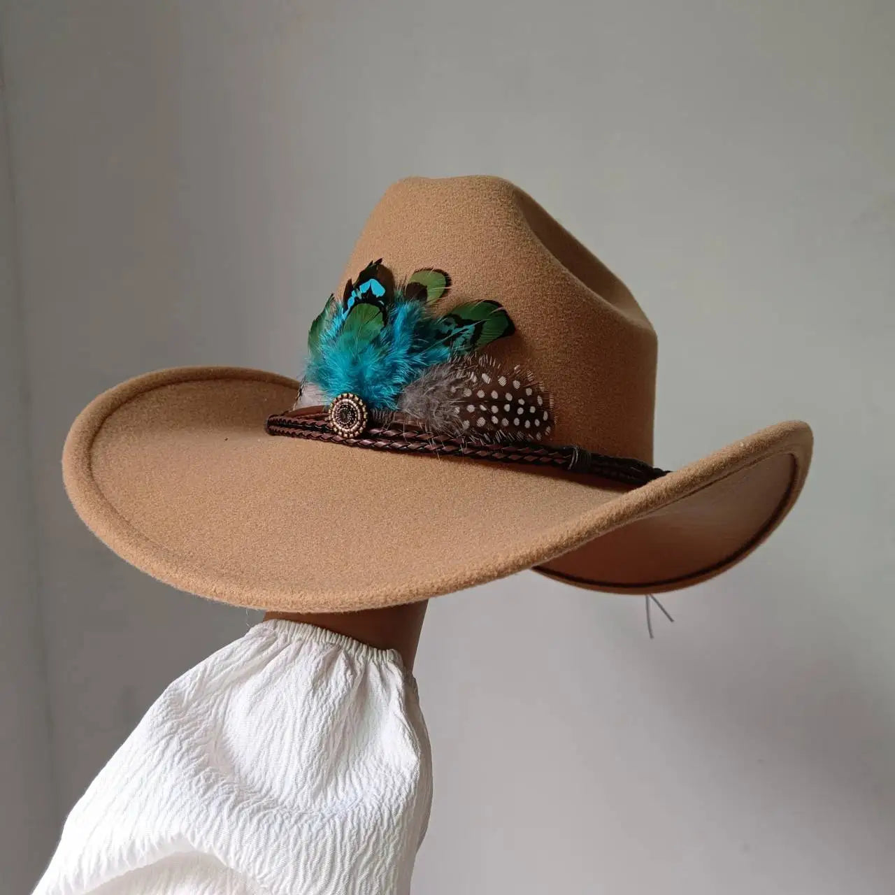 New 9CM Wide Brim Western Cowboy Hat For Men's Vintage Fascinator Cowgirl Jazz Hat Cloche Church Caps Sombrero Hombre