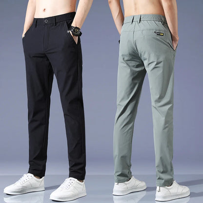 2024 Summer Thin Men's Slim Fit Casual Pants Korean Style Soft Breathable Elastic Business Fashion Casual Long Pants Male