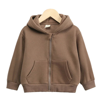 2025 Kids Hooded Fleece Sweatshirt Clothes Solid Cotton Thick Outdoor Top Boys Girl Sports Coat Children Korean Casual Jacket