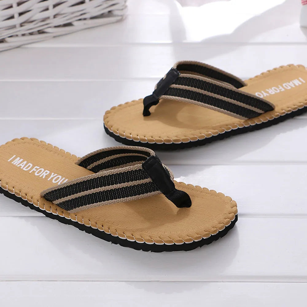 Flip-Flops For Men Summer Anti-Skid Breathable Home Outdoor Comfortable Slippers Daily Casual Regular Canvas Strap Flip-Flops