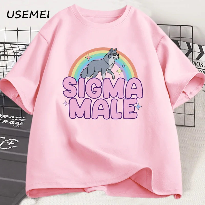 Sigma Male Lone Wolf T Shirt Funny Weird Rainbow Wolf Graphic Tee Men Women Casual Trendy Loose T-shirt Men's Clothing