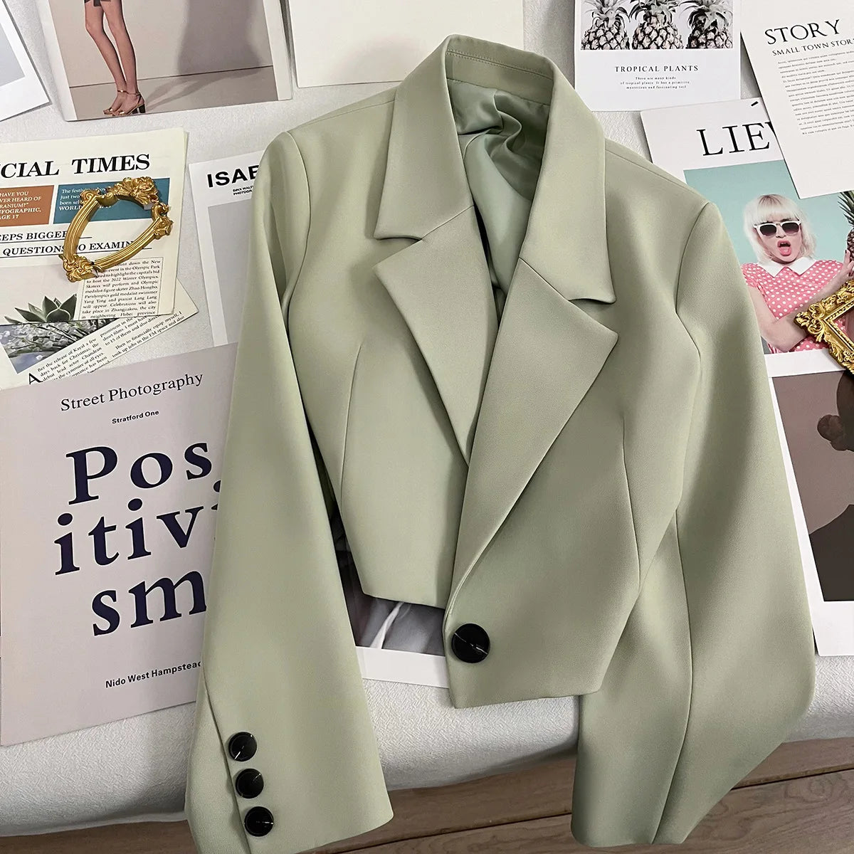 Women's Spring and Fall New Fashion Loose Solid Color Short Suit Jacket, High Design Sense Single-button Commuter Suit Jacket