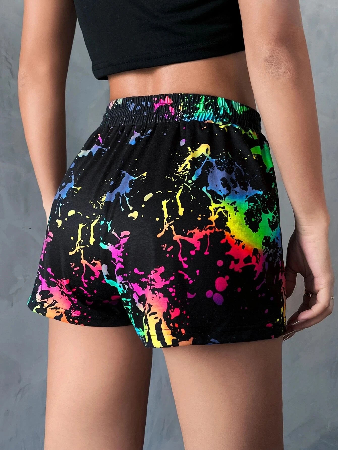 Printed Knitted Elastic Waist Shorts