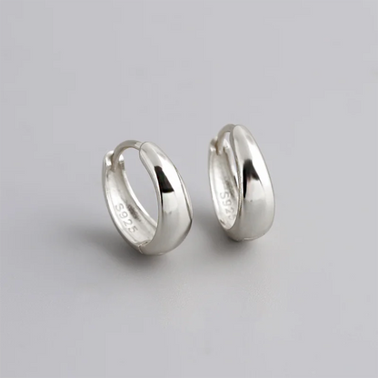 WANTME 925 Sterling Silver Fine Matte Simple Wide Huggies Gothic Hoop Earrings for Women Unisex Piercing Rock Jewelry Ear Buckle