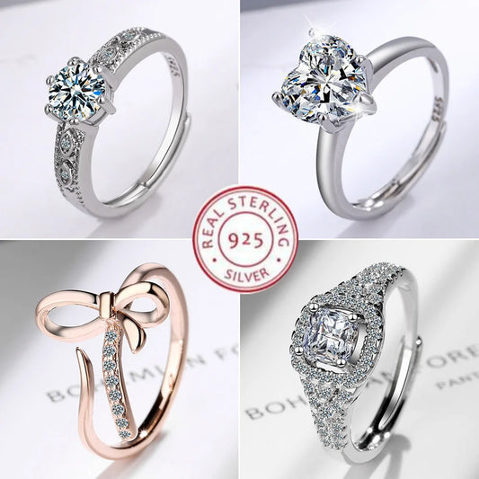 925 Sterling Silver Ring Sparkly Zircon Adjustable Simplicity Fashion Exquisite Women Jewelry Accessories Wedding Party Gift