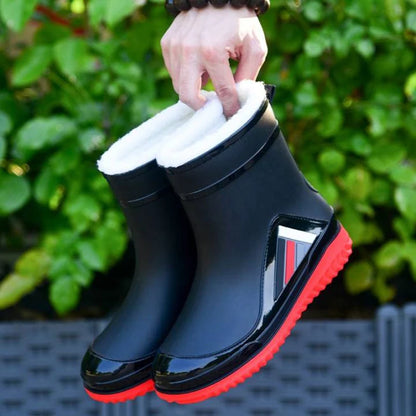 New Fashion Rain Boots for Men Mid-calf Non-slip Waterproof Rain Boots Car Washing Fishing Leisure Work Rubber Shoes with Cotton