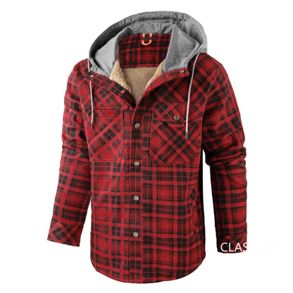 Men Winter Plaid Shirts Coats Hooded Fleece Jackets Harajuku Lg Sleeonve LoosCae sual Shirts Jackets European Style Size S-2XL