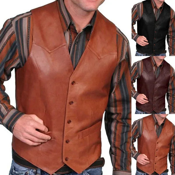 Leather Vest for Men Motorcycle Colete Luxo 5XL Steampunk Waistcoat  Western Cowboy Party Dress MensVintage Gilet Costume Homme