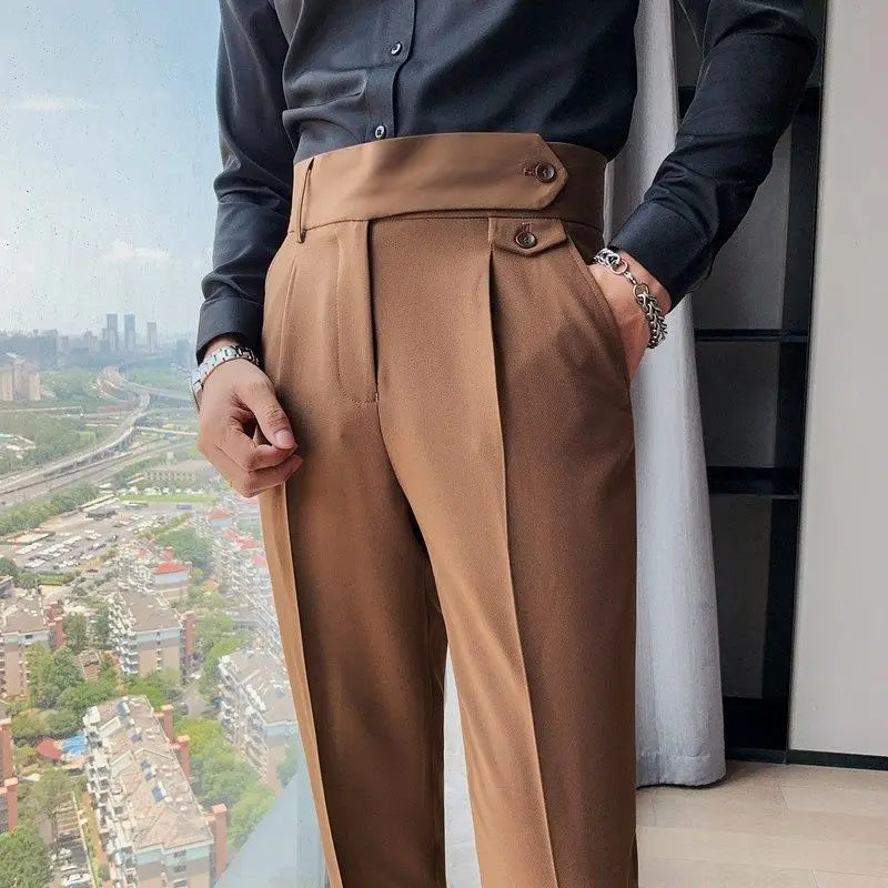 2023 Spring and Autumn Fashion Korean Edition Casual Business High Waist Button Slim Fit Straight Tube Non Iron Men's Suit Pants