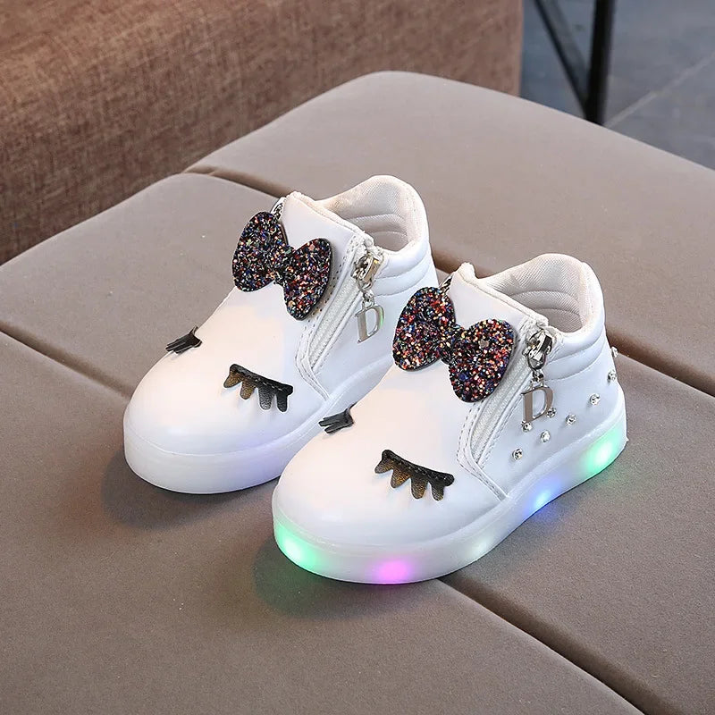 Children Glowing Sneakers Kid Princess Bow for Girls LED Shoes Cute Baby Sneakers with Light Shoes Size 21-30