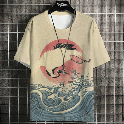 Ukiyo-E T-Shirt For Men Japanese Tshirts 3d Animal Fish Print Short Sleeve Tees Tops Casual Sweatshirt Men's Clothing S-4XL