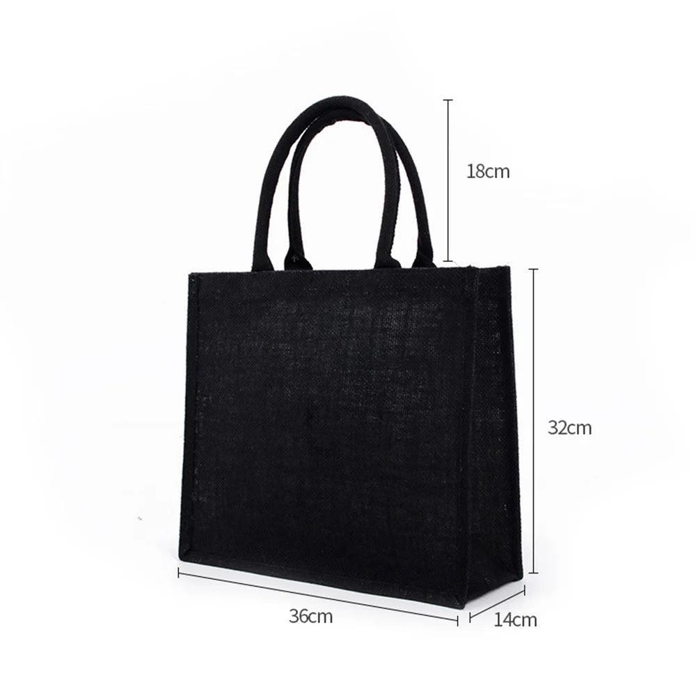 Black Burlap Tote Bag With Handle Linen Eco-Friendly Handbags Large Capacity Portable Commuter Packages Versatile Shopping Bags