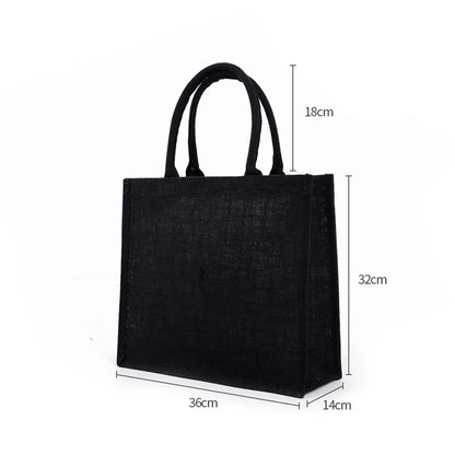 Black Burlap Tote Bag With Handle Linen Eco-Friendly Handbags Large Capacity Portable Commuter Packages Versatile Shopping Bags