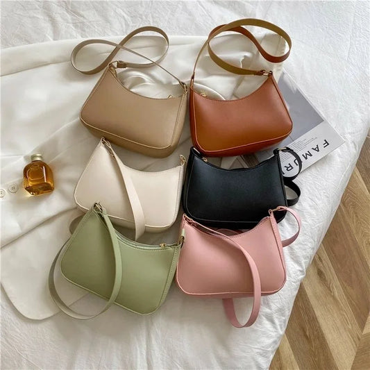 Womens Simple Fashion Handbags Retro Solid Color PU Leather Shoulder Underarm Bag Casual Hobos Handbags Trend Crossbody Bags