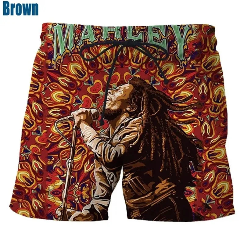 Rock Singer Bob Marley Reggae Rasta Pattern Board Shorts 3D Printing Men's Outdoor Leisure Sports Gym Shorts Men Swim Trunks