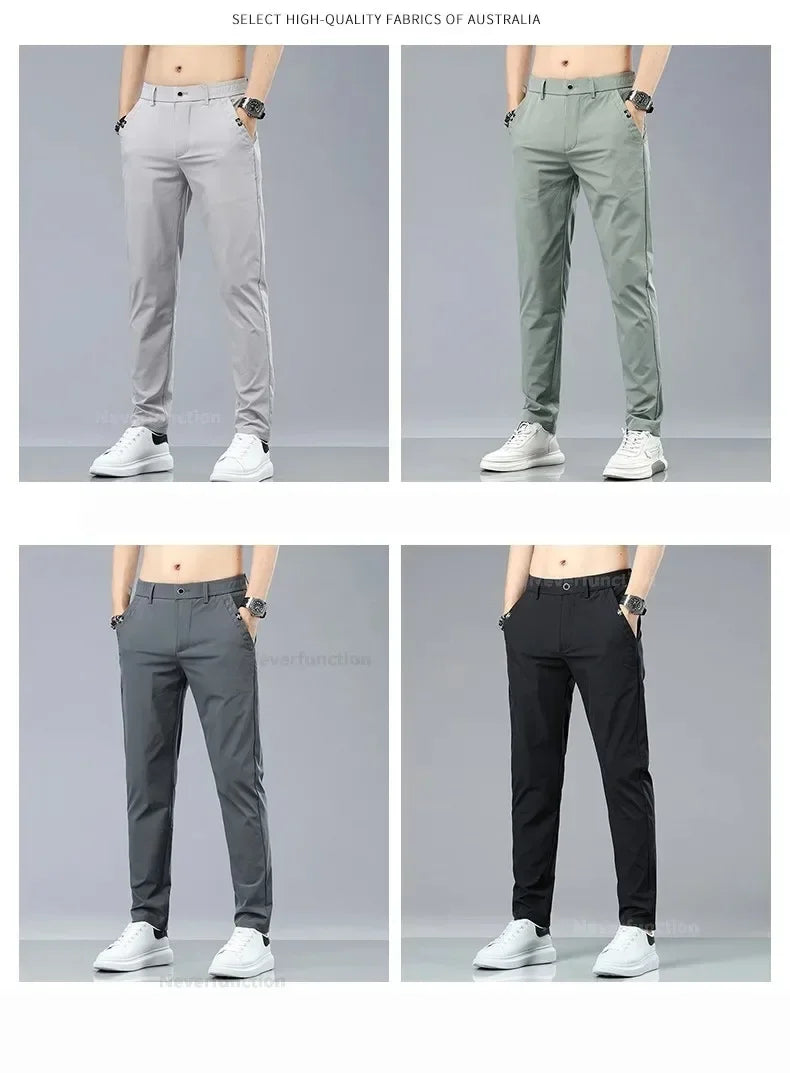 2024 Summer Thin Men's Slim Fit Casual Pants Korean Style Soft Breathable Elastic Business Fashion Casual Long Pants Male