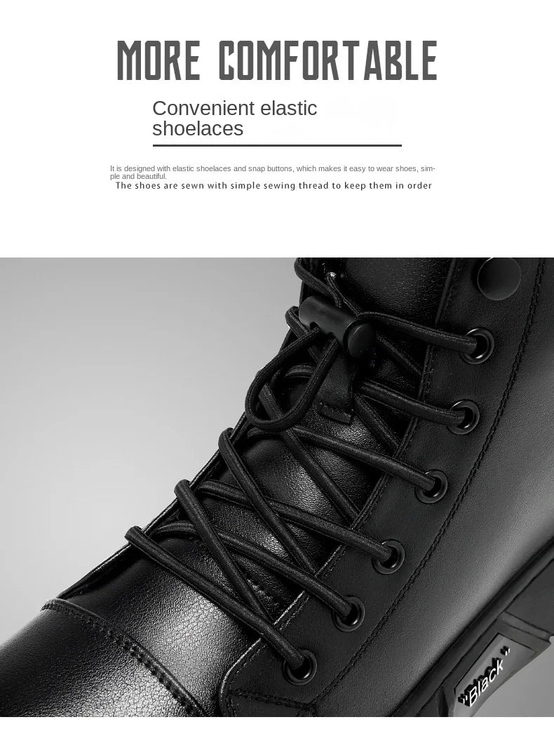 Men's Boots British Casual Platform Leather Boots for Men Black Motorcycle Boots Winter Comfortable Keep Warm Men Ankle Shoes