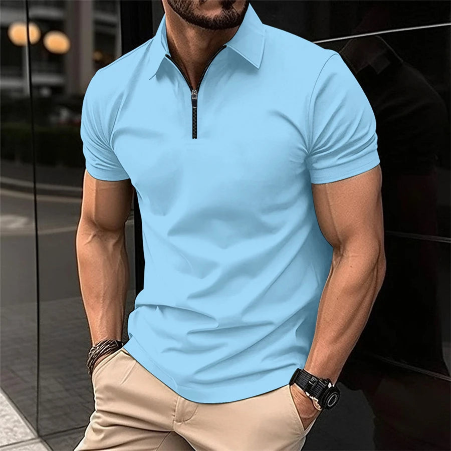 Summer Men's Solid Color Polo Shirt Short Sleeve Lapel Button Tshirts for Men Casual Streetwear Lightweight Jogging Tops