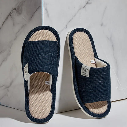 NEW Home Linen Slippers For Men In Spring&Autumn Comfortable Bedroom Open-toed&Breathable Slippers Men's & Women's Shoes Summer