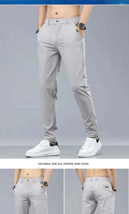 2024 Summer Thin Men's Slim Fit Casual Pants Korean Style Soft Breathable Elastic Business Fashion Casual Long Pants Male