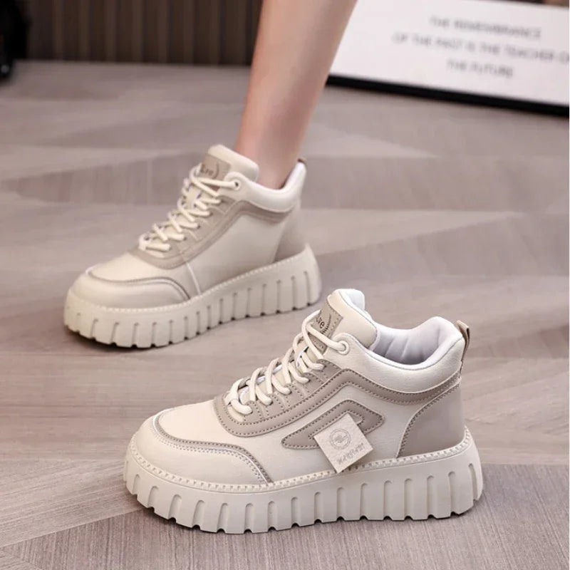 High Cut Thick Soled Dad Shoes 2024 Autumn New Versatile Design Sense Casual Sports Women's Height Increasing Vulcanized Shoes