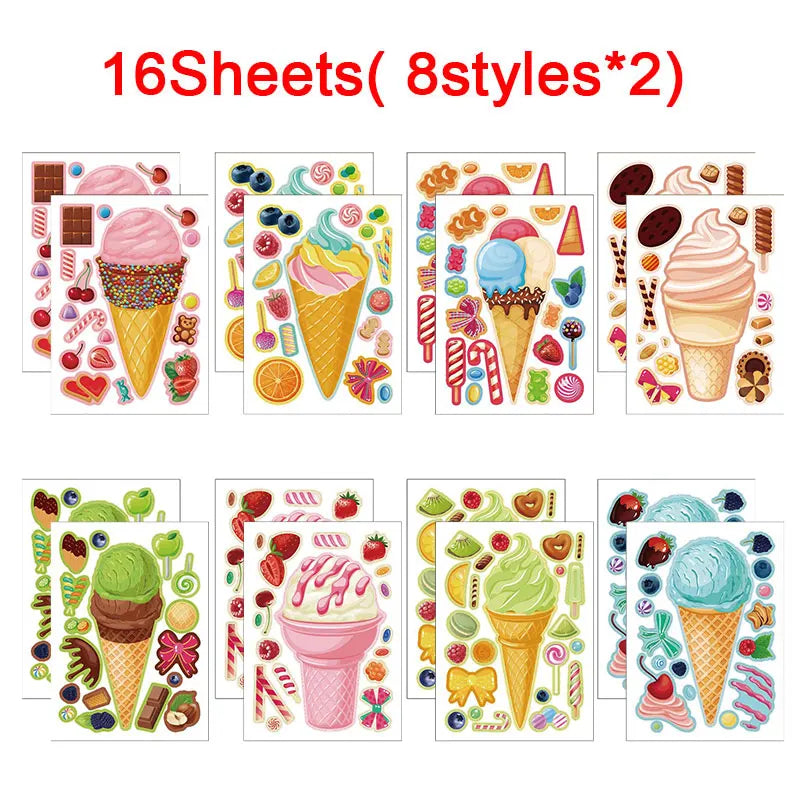 Make A Cupcake Sticker Sheets for Kids Sweet Create Your Own Cupcake DIY Puzzle Stickers Children Birthday Gifts Party Decals M