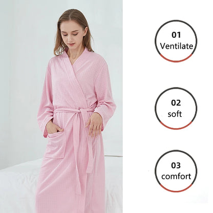 Waffle High-Quality Robe Large Size Long Men and Women Universal Residence Clothing Bathrobe Solid Black Plaid Couple Nightgowns