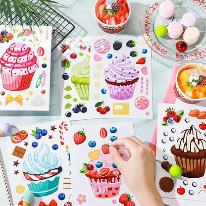 Make A Cupcake Sticker Sheets for Kids Sweet Create Your Own Cupcake DIY Puzzle Stickers Children Birthday Gifts Party Decals M