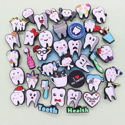 40pcs/set Shoe Charms Tooth Health Brush Cute Garden Shoes Accessories Buckle Decorations Fit Wristband Kids Gift