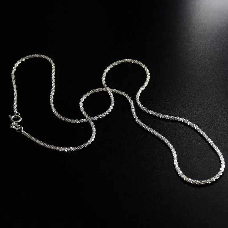 Authentic S925 Sterling Silver Necklace 2mm Sparkling Collarbone, Sweater Chain, High Charm Jewelry Gift Women