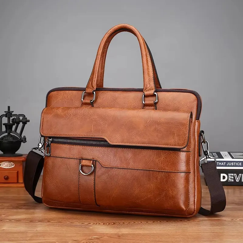 Luxury Brand Men Handbag Leather Man Briefcase for Laptop Messenger Men Leather Shoulder Bag Business Portfolio For A4 Document