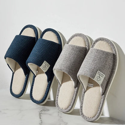 NEW Home Linen Slippers For Men In Spring&Autumn Comfortable Bedroom Open-toed&Breathable Slippers Men's & Women's Shoes Summer