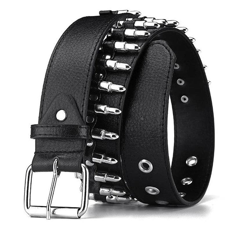 Rivet Hollow Bullet Decoration Belt Fashion Ladies Leather Studded Gift Man's Goth Rock Wild Adjustable Women Punk Black Belt