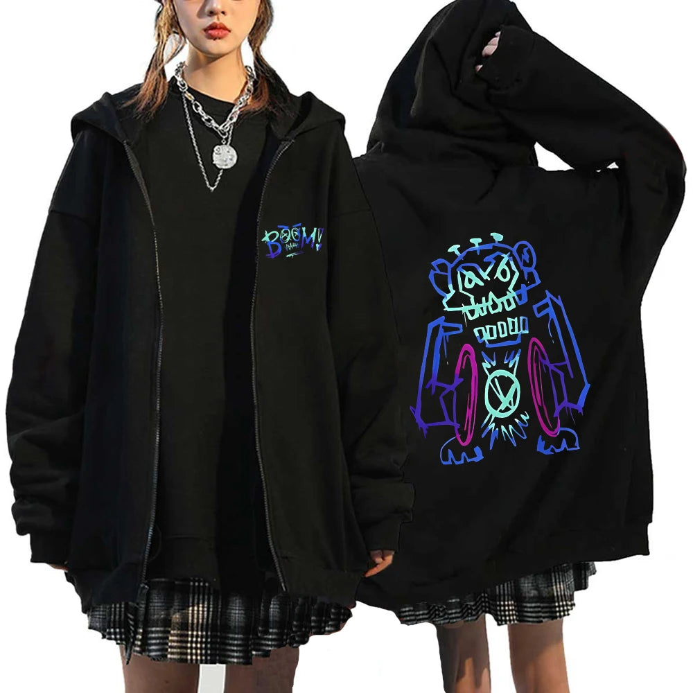 Arcane Jinx Graphic Zipper Hoodie Men's Women's Monkey Graffiti Sweatshirt Game Lover Oversized Zip Up Jacket Unisex Streetwear