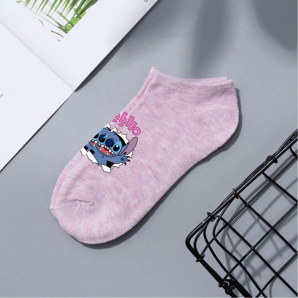 Anime Disney Lilo & Stitch Short Socks Cartoon Boat Socks Spring Summer Breathable Socks for Men and Women Cotton Ankle Socks