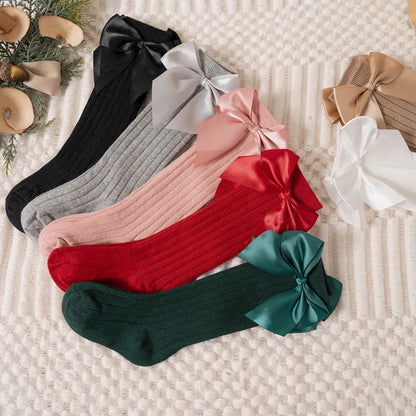 Baby Girls Socks Autumn Winter Kids Big Bow Knee High Long Soft Cute Kids Christmas Sock Cotton Red Newborn Socken For 0-8 Years