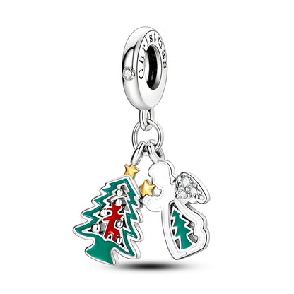 NEW 925 Sterling Silver Christmas Bell Ring Beads Snowman Heart Elk Christmas Tree Fit Original Bracelet DIY Jewelry Party Gift