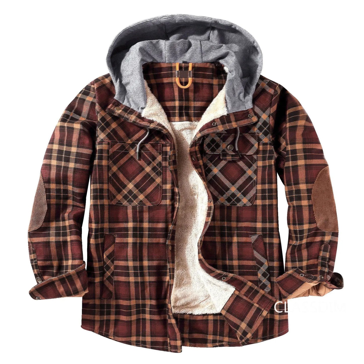 Men Winter Plaid Shirts Coats Hooded Fleece Jackets Harajuku Lg Sleeonve LoosCae sual Shirts Jackets European Style Size S-2XL