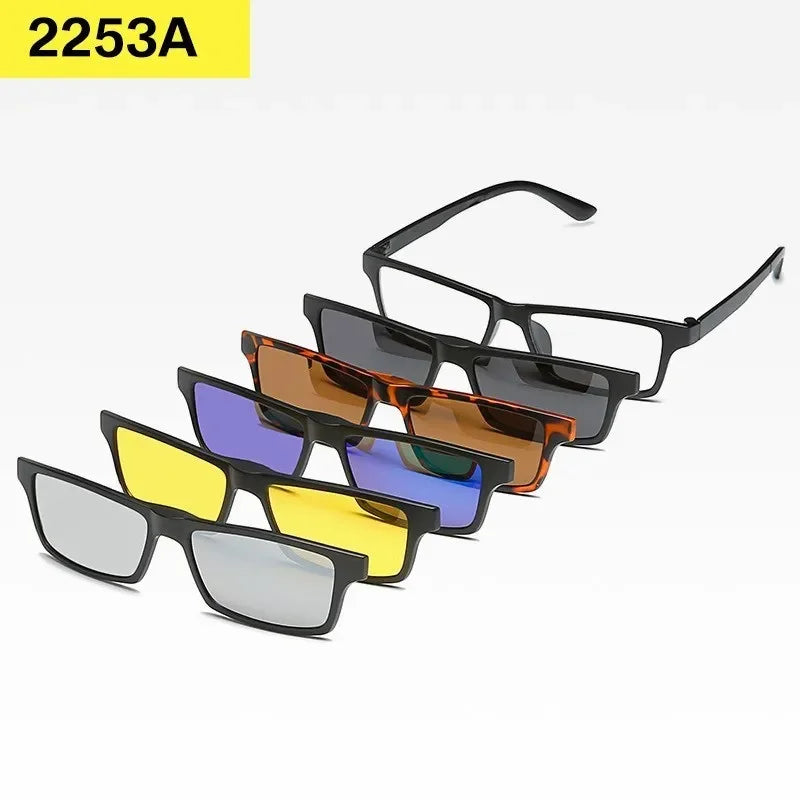 6 In 1 Custom Men Women Polarized Optical Magnetic Sunglasses Clip Magnet Clip on Sunglasses Polaroid Clip on Sun Glasses Frame