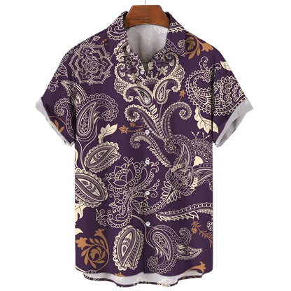 Vintage Men's Shirts 3D Print Ethnic Graphics Fashion Button Short Sleeve Lapel Streetwear Hawaiian Blouse shirts for men Summer