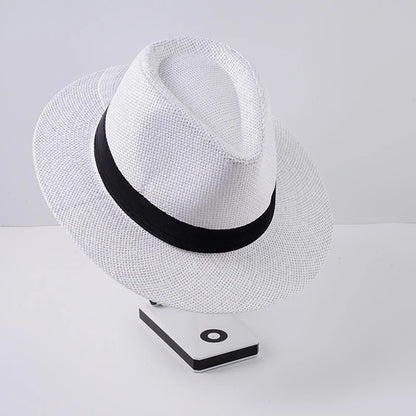 New Natural Panama Straw Hat Unisex Women Men Fashion Summer Casual Trendy Beach Sun Jazz Hat Wide Brim UV Protection Cap