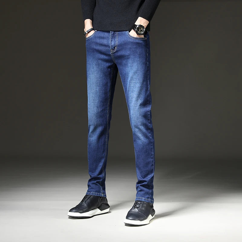 2024 Men's straight leg jeans loose casual pants Korean version trend slim fit versatile pants Men's trendy brand black blue