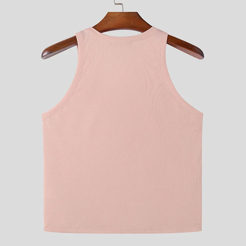 2024 Men Tank Tops Solid Color O-neck Sleeveless Streetwear Fitness Casual Male Vests Summer Fashion Crop Tops Men S-5XL INCERUN