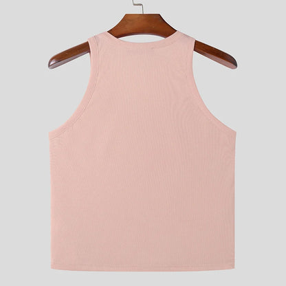 2024 Men Tank Tops Solid Color O-neck Sleeveless Streetwear Fitness Casual Male Vests Summer Fashion Crop Tops Men S-5XL INCERUN