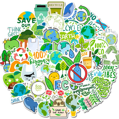 50pcs Environmental Protection ECO Protect The Earth Environment Green Logo Stationery Box Notepad Waterproof Sticker