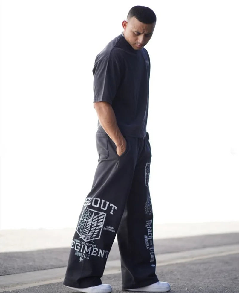 new 2024 American sports pants gym fitness running training pants cotton wool print wide leg pants