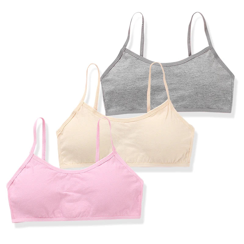 3pc/Lot Cotton Bra Teenage Undrewear Girls Training Bra Crop Top 8-14years